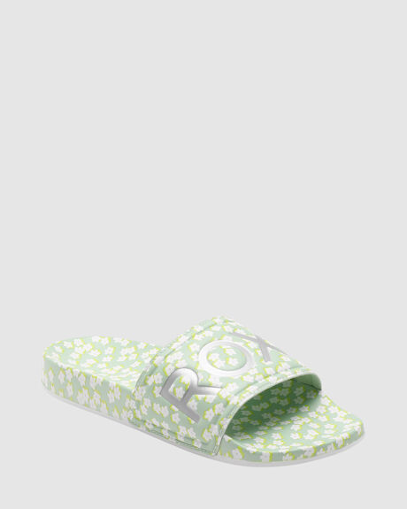 GREEN WHITE WOMENS FOOTWEAR ROXY SLIDES + THONGS - ARJL101011-GW4
