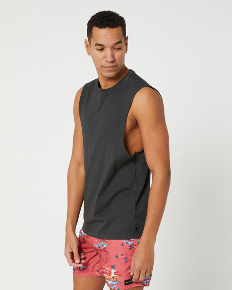 WASHED BLACK MENS CLOTHING RIP CURL SINGLETS + TANKS - CTEYO98264