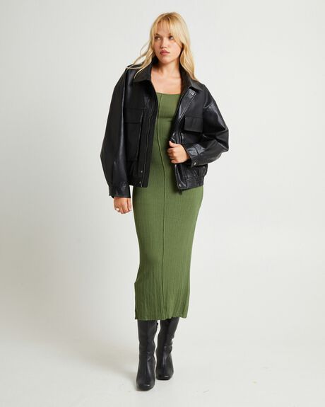 OLIVE WOMENS CLOTHING SUBTITLED DRESSES - SBWW24615-GRN-XXS