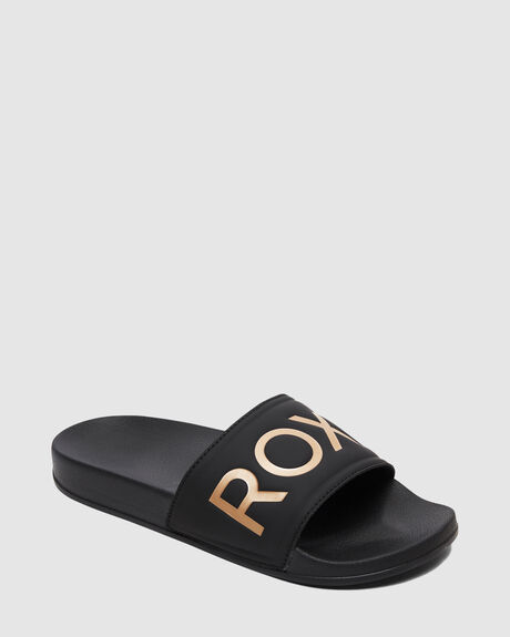 BLACK M GOLD WOMENS FOOTWEAR ROXY SLIDES + THONGS - ARJL100679-BMG