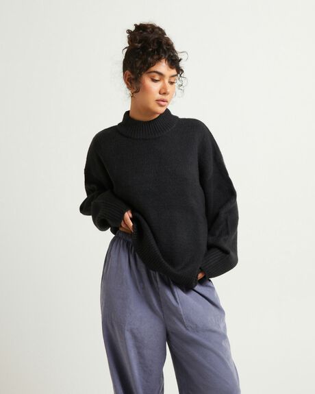 BLACK WOMENS CLOTHING SUBTITLED KNITS + CARDIGANS - SBWW23659-BLK