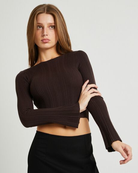 MOCHA WOMENS CLOTHING SUBTITLED KNITS + CARDIGANS - SBWW24678-BRN