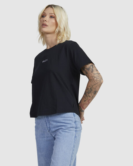 RVCA BLACK WOMENS CLOTHING RVCA T-SHIRTS + SINGLETS - UVJZT00230-RVB