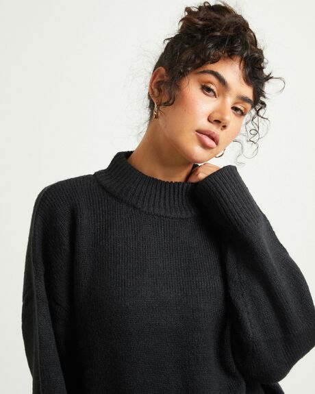BLACK WOMENS CLOTHING SUBTITLED KNITS + CARDIGANS - SBWW23659-BLK