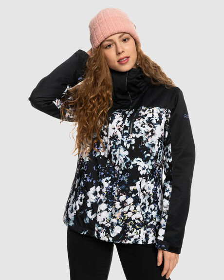 TRUE BLACK BLACK FLOWERS SNOW WOMENS ROXY SNOW JACKET - ERJTJ03357-KVJ1