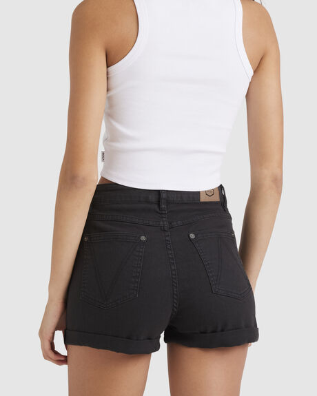 WASHED BLACK WOMENS CLOTHING RVCA SHORTS - UVJDS00110-WAA