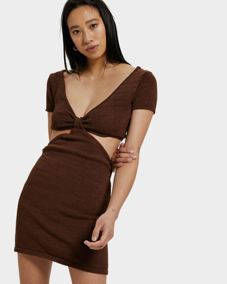CHOCOLATE BROWN WOMENS CLOTHING SUBTITLED DRESSES - 40619400026