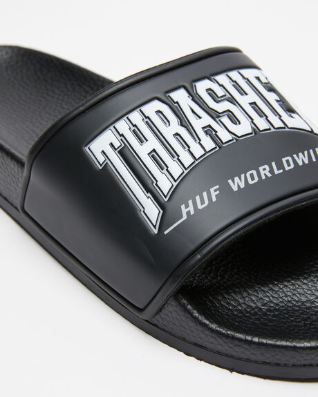 BLACK MENS FOOTWEAR HUF SLIDES + THONGS - CP00105-BLACK