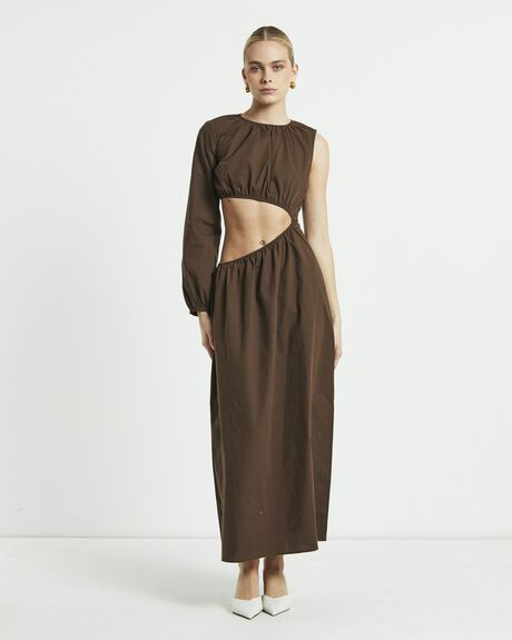 BROWN WOMENS CLOTHING SUBTITLED DRESSES - 1000104060-BRN-XS