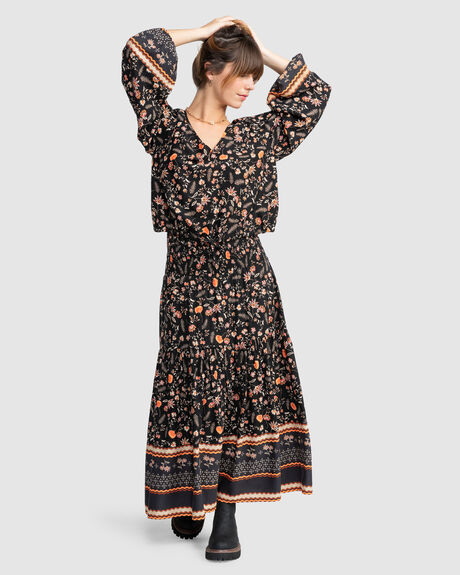 ANTHRACITE KERALA BORDER WOMENS CLOTHING ROXY TOPS - ERJWT03657-KVJ5
