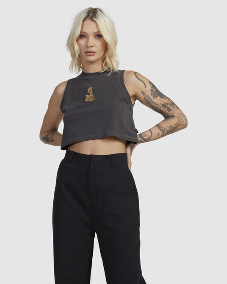 WASHED BLACK WOMENS CLOTHING RVCA T-SHIRTS + SINGLETS - UVJZT00202-WAA