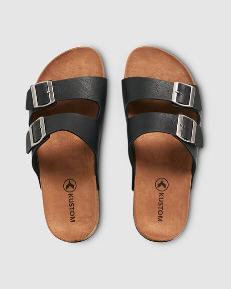 BLACK TAN MENS FOOTWEAR KUSTOM SLIDES + THONGS - UKYL100015-BU9