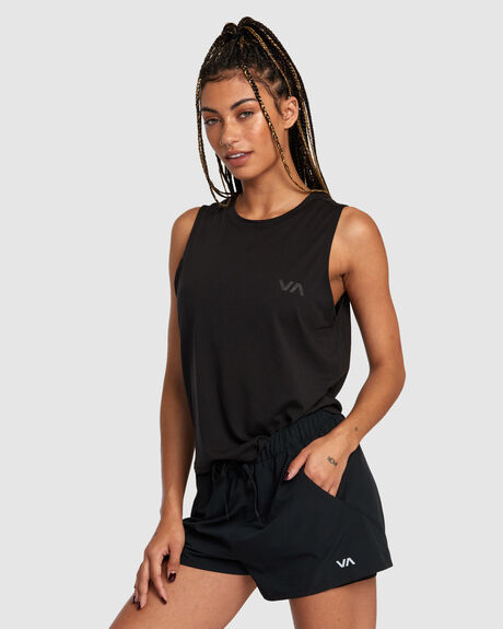 BLACK WOMENS ACTIVEWEAR RVCA TOPS - AVJKT00251-BLK