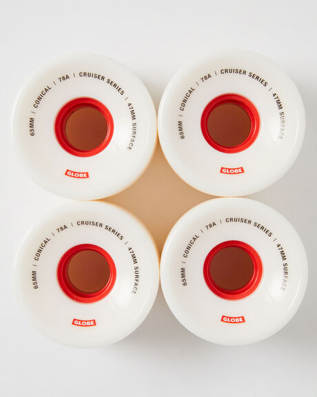 WHITE RED SKATE HARDWARE GLOBE WHEELS - 10125042WRE65