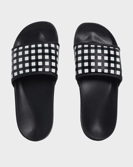 BLACK/WHITE CHECKER WOMENS FOOTWEAR ROXY SLIDES + THONGS - ARJL100909-BWC