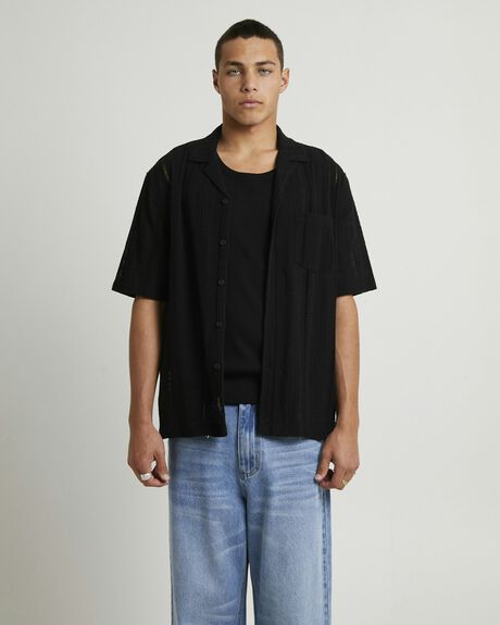 BLACK MENS CLOTHING BLACK NOISE WHITE RAIN SHIRTS - BNMS25327-BLK