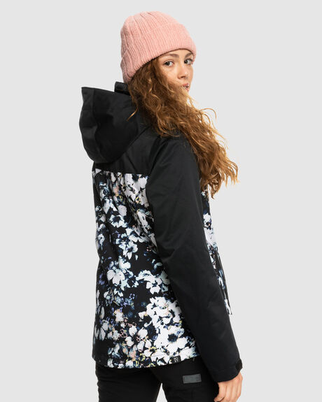 TRUE BLACK BLACK FLOWERS SNOW WOMENS ROXY SNOW JACKET - ERJTJ03357-KVJ1
