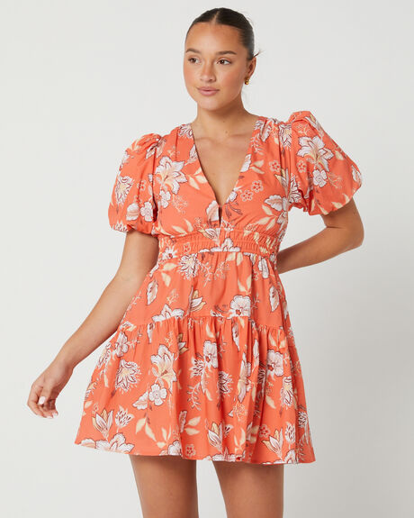 CORAL FLORAL WOMENS CLOTHING MINKPINK DRESSES - MG2304468-COR