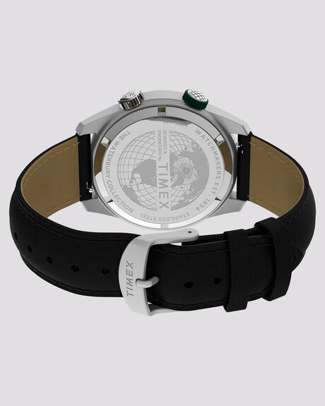SILVER BLACK LEATHER MENS ACCESSORIES TIMEX WATCHES - TW2V49800SIL