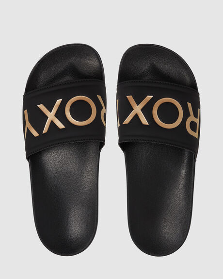 BLACK M GOLD WOMENS FOOTWEAR ROXY SLIDES + THONGS - ARJL100679-BMG