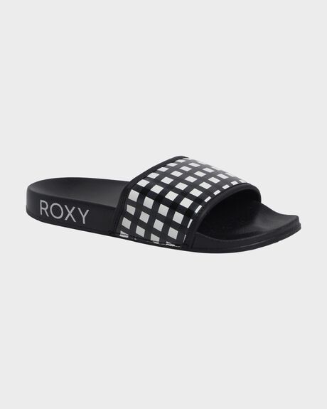 BLACK/WHITE CHECKER WOMENS FOOTWEAR ROXY SLIDES + THONGS - ARJL100909-BWC