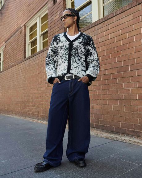 BLACK/WHITE MENS CLOTHING BLACK NOISE WHITE RAIN KNITS + CARDIGANS - BNMW25206-BLK-S