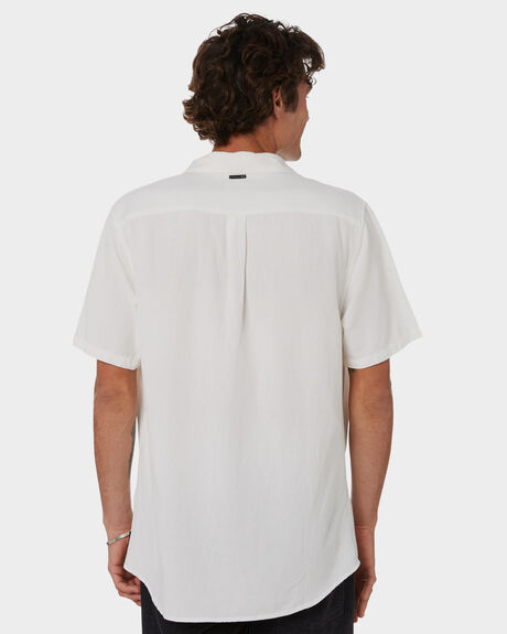 Rusty Overtone Mens Short Sleeve Linen Shirt - Whisper White | SurfStitch
