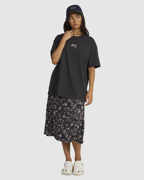 WASHED BLACK WOMENS CLOTHING RVCA T-SHIRTS + SINGLETS - UVJZT00240-WAA