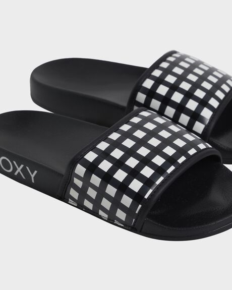 BLACK/WHITE CHECKER WOMENS FOOTWEAR ROXY SLIDES + THONGS - ARJL100909-BWC