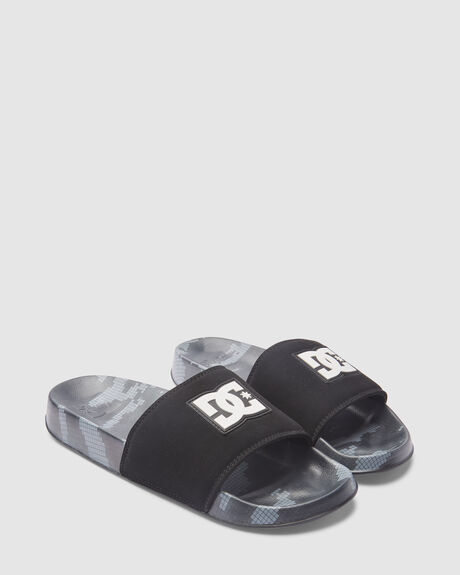 BLACK GREEN PRINT MENS FOOTWEAR DC SHOES SLIDES + THONGS - ADYL100043-0BG