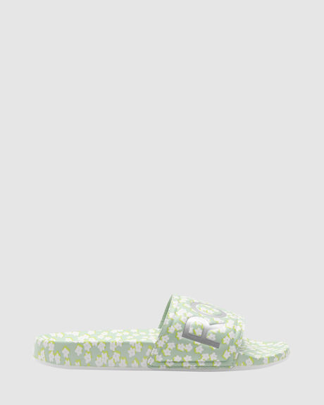 GREEN WHITE WOMENS FOOTWEAR ROXY SLIDES + THONGS - ARJL101011-GW4
