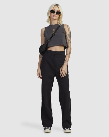 WASHED BLACK WOMENS CLOTHING RVCA T-SHIRTS + SINGLETS - UVJZT00202-WAA
