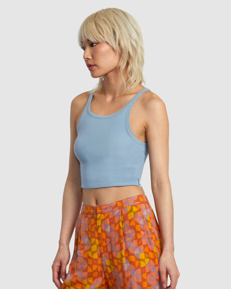 DUSTY BLUE WOMENS CLOTHING RVCA T-SHIRTS + SINGLETS - AVJKT00220-DSB