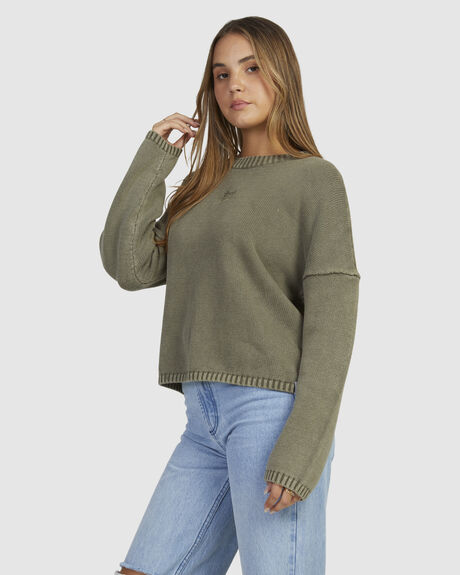 DARK OLIVE WOMENS CLOTHING RVCA KNITS + CARDIGANS - UVJSW00110-DKO