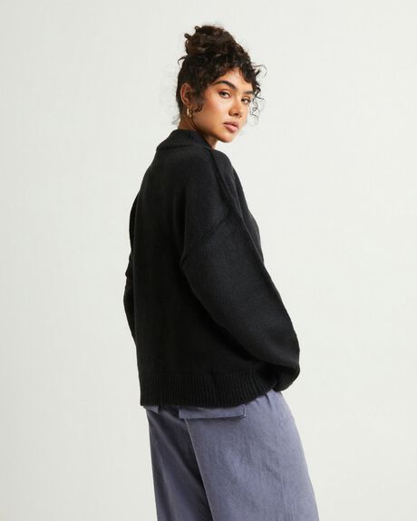 BLACK WOMENS CLOTHING SUBTITLED KNITS + CARDIGANS - SBWW23659-BLK