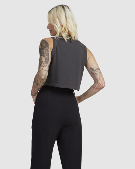WASHED BLACK WOMENS CLOTHING RVCA T-SHIRTS + SINGLETS - UVJZT00202-WAA