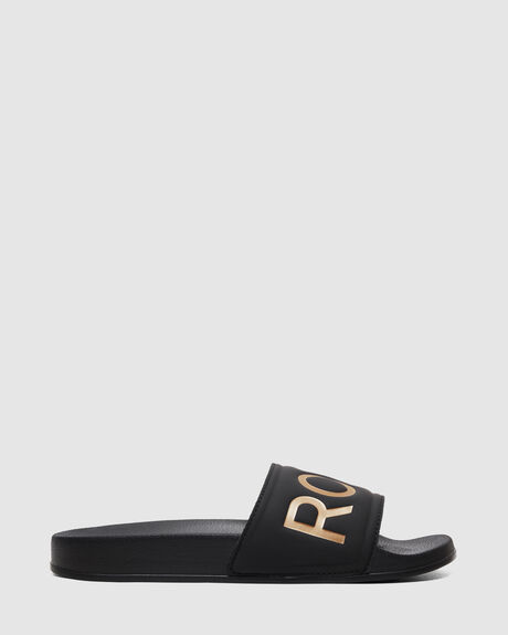 BLACK M GOLD WOMENS FOOTWEAR ROXY SLIDES + THONGS - ARJL100679-BMG