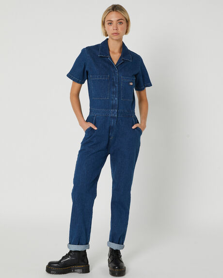 STONE WASHED INDIGO WOMENS CLOTHING DICKIES PLAYSUITS + OVERALLS - DW123-OV01STIND