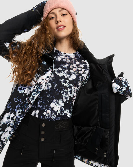 TRUE BLACK BLACK FLOWERS SNOW WOMENS ROXY SNOW JACKET - ERJTJ03357-KVJ1