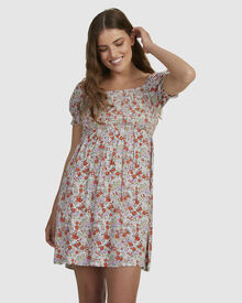 Floral ROXY Hello Petal Mini Dress Smocked Bodice