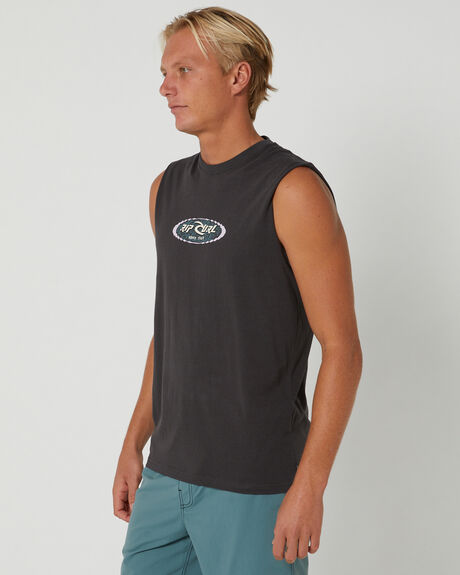 WASHED BLACK MENS CLOTHING RIP CURL T-SHIRTS + SINGLETS - 0DCMTE8264
