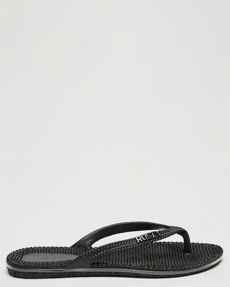 BLACK BLACK GLITTER WOMENS FOOTWEAR RUSTY THONGS - FOL0125BLG