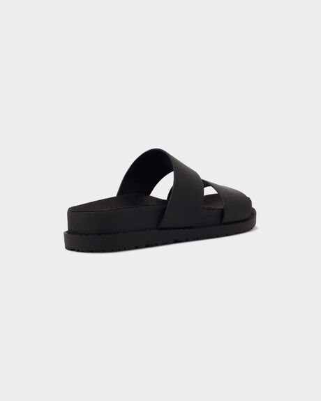 BLACK LEATHER WOMENS FOOTWEAR ROC BOOTS FASHION SANDALS - TAROTWL-BLKFG-36