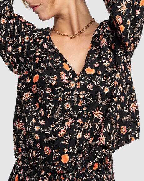 ANTHRACITE KERALA BORDER WOMENS CLOTHING ROXY TOPS - ERJWT03657-KVJ5