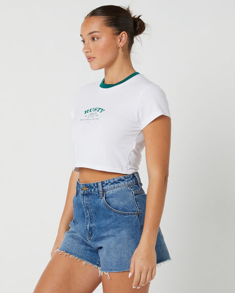 WHITE WOMENS CLOTHING RUSTY T-SHIRTS + SINGLETS - TTL1304-WHT