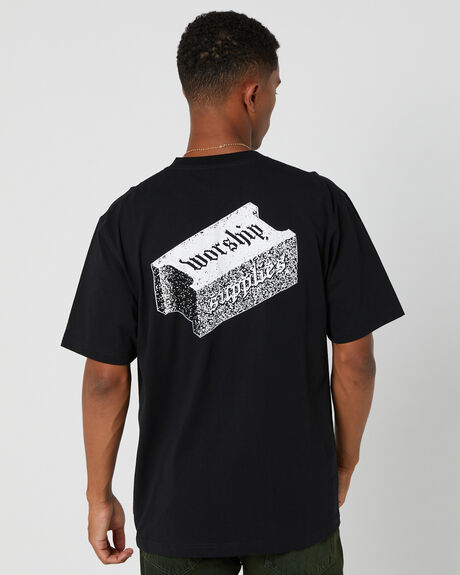 BLACK MENS CLOTHING WORSHIP GRAPHIC TEES - WORW23-114BBLACK