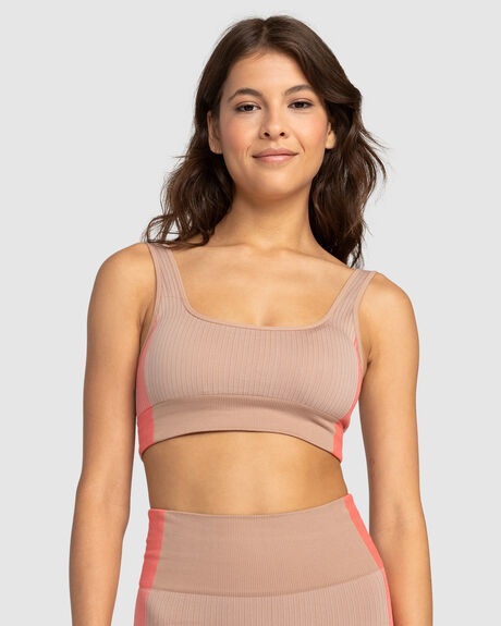 WARM TAUPE WOMENS ACTIVEWEAR ROXY SPORTS BRAS - ERJKT04075-CLP0