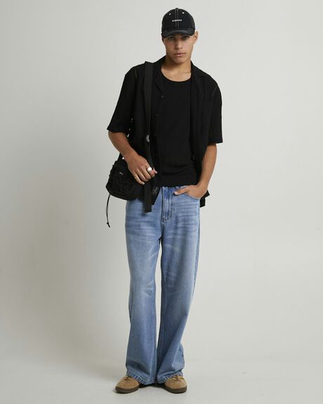 BLACK MENS CLOTHING BLACK NOISE WHITE RAIN SHIRTS - BNMS25327-BLK