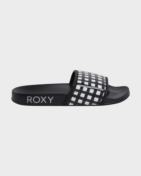 BLACK/WHITE CHECKER WOMENS FOOTWEAR ROXY SLIDES + THONGS - ARJL100909-BWC