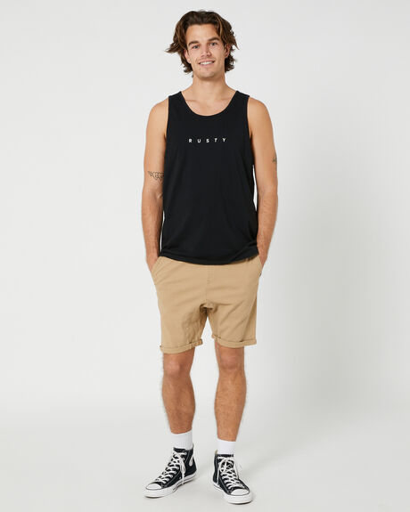 BLACK MENS CLOTHING RUSTY SINGLETS + TANKS - TSM0501BLK